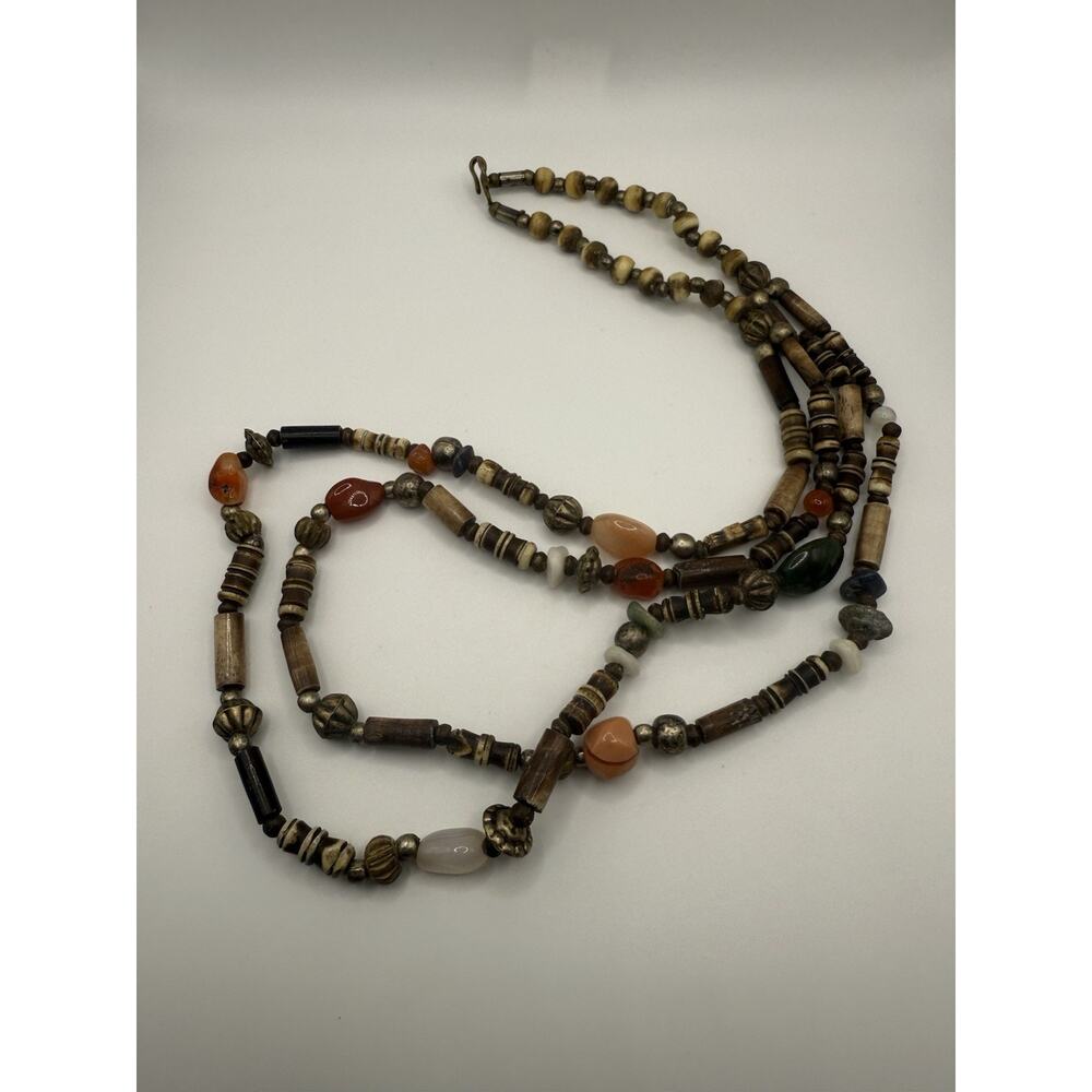 Vintage Beaded Necklace 26” Double Strand Earth Tones Boho